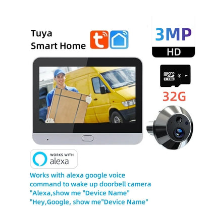Tuya Smart 3MP  WiFi Peephole Video Door Camera Security one-way Audio Night Vision 4.3' HD Video Door Eye Camera