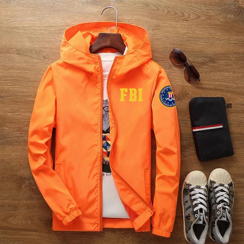 Sunscreen Waterproof FBI Shield Casual Jackets Ultra Light Men's Summer Hooded Jacket Super Thin Windbreaker Packable Skin Coat