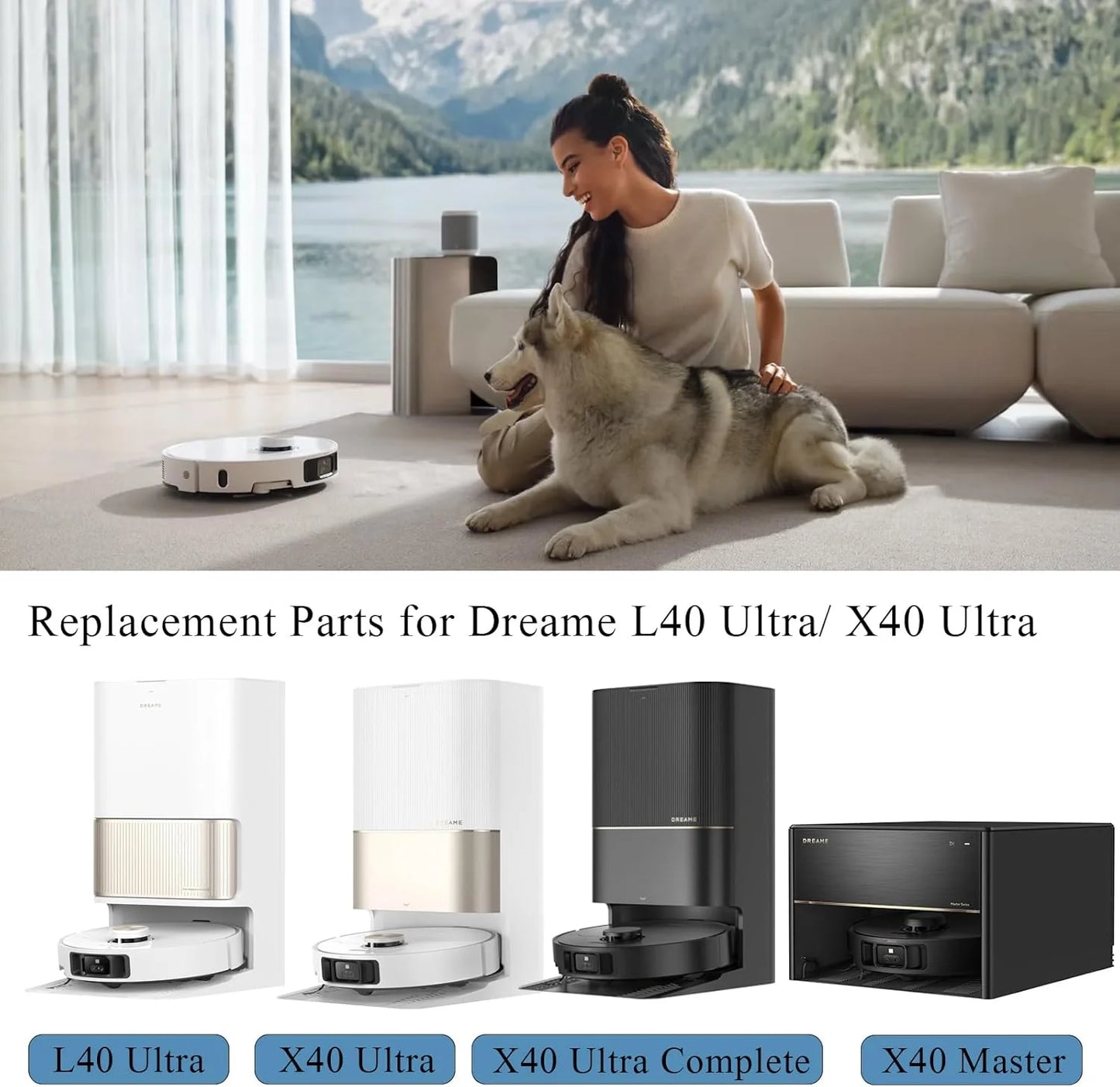Dreame L40 Ultra / X40 Ultra Vacuum Cleaner Replacement Accessories Main Side Brush HEPA Filter Mop Cloths Dust Bag Spare Parts