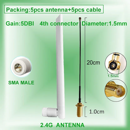 Eoth 5pcs 2.4GHZ rubber antenne Gain 5dbi SMA male px4 to SMA female extension cable for zigbee router meshtastic network largo