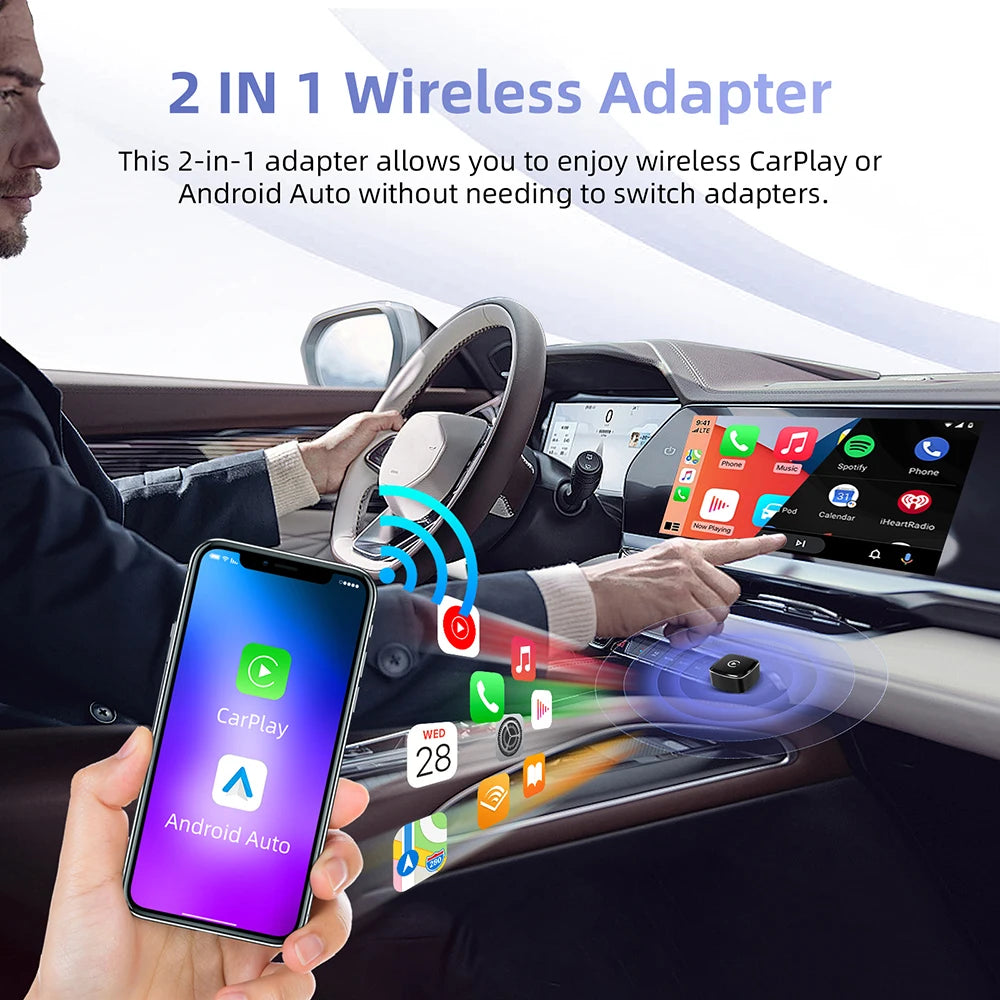 Mini 2in1 Wireless CarPlay Adapter Wireless Android Auto AI Smart Box Intelligent Systems for Wired CarPlay Car