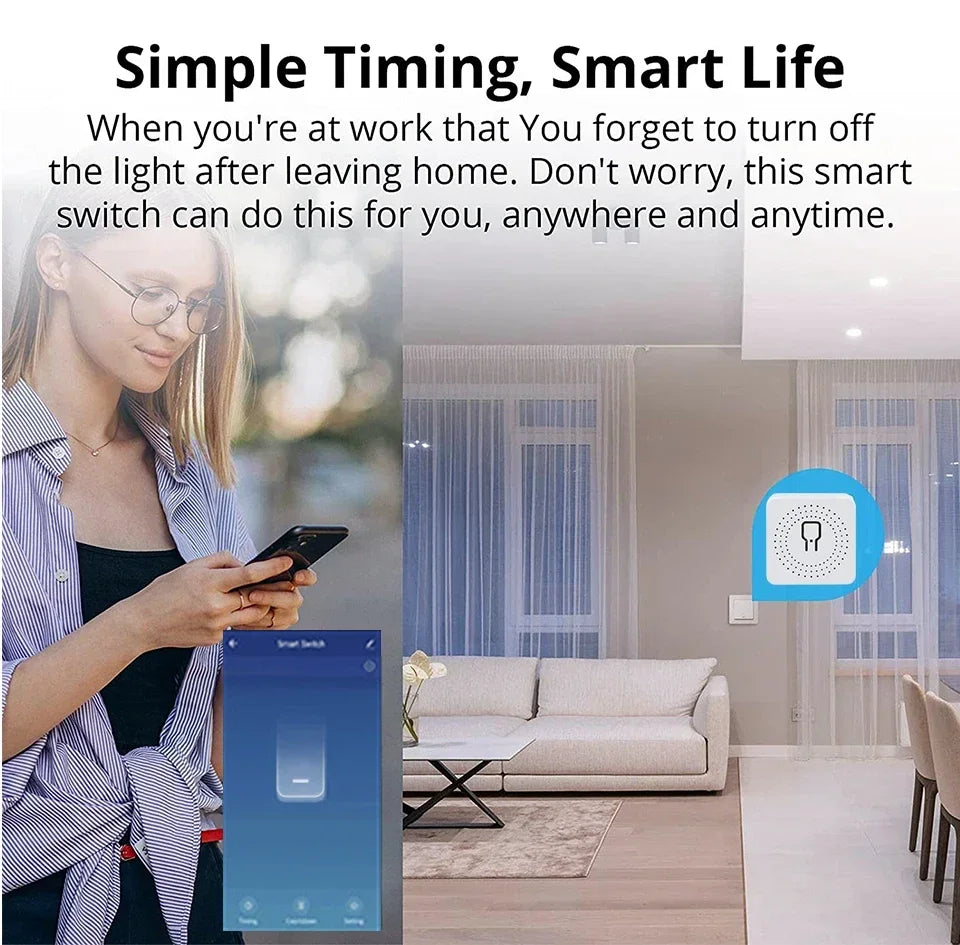 Tuya WiFi Smart Switch 16A 20A RF 433Mhz Relay Breaker Module 2-Way Control Smart Life App Remote Works with Google Home Alexa