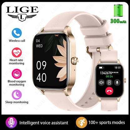 LIGE Smart Watch Answer/Make Call 1.85" Smartwatch for Android iOS Heart Rate Sleep Monitor Pedometer Waterproof Fitness Watches