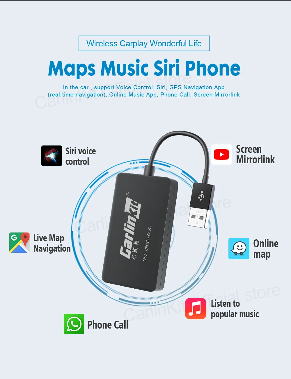 CarlinKit USB Wired/Wireless CarPlay Adapter Wireless Android Auto AI Box Mirrorlink Bluetooth Auto Connect For Android Car Radio For Youtube Netflix Google Map Android Aftermarket Car Screen