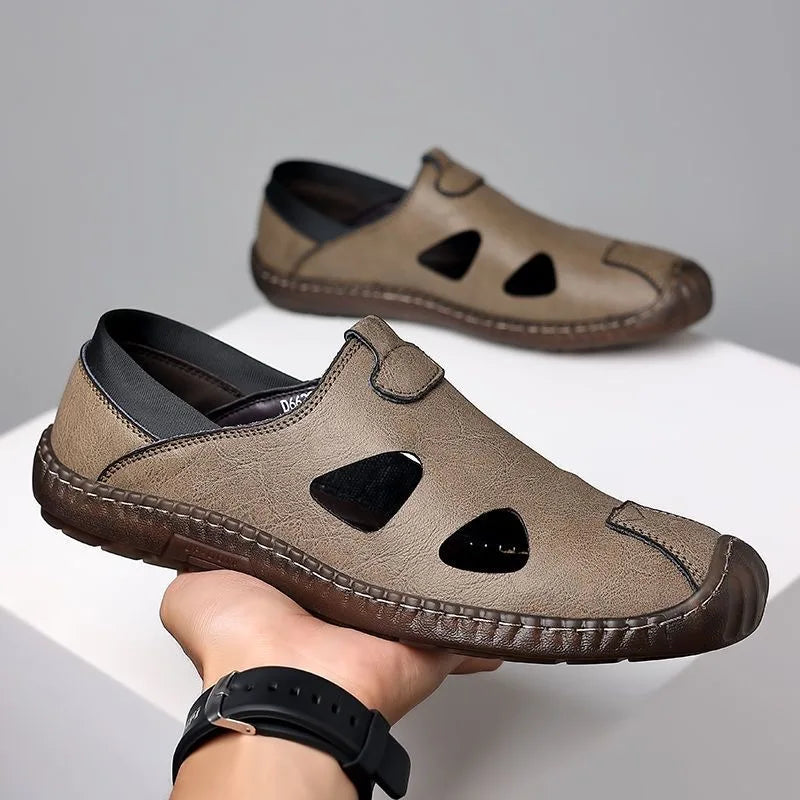 Men's Comfortable Soft-Soled Slip-On Sandals Breathable Hollow-Out Anti-Slip Wear-Resistant Business Casual Loafers-8222