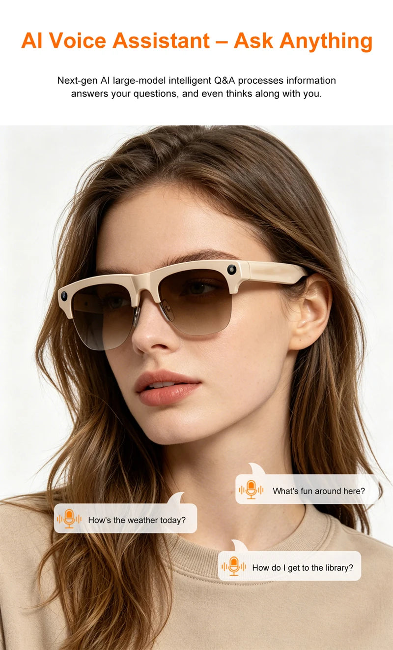Semi-frame 1200W Pixel Camera Glasses with AI Voice Translation Smart Bluetooth Features Includes 3 Lense Travel Office