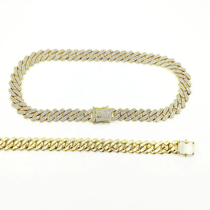 Fashion Men Cuban Link Iced Out Necklace 14MM width Rhinestones Chain Rapper CZ Cuban Chain Necklace Hip Hop Birthday Jewelry