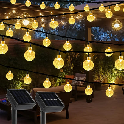 Waterproof Solar Crystal Ball String Lights 20/30/50/100 LEDs 8 Modes for Outdoor Garden Wedding Christmas Party Decoration