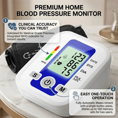 Automatic Arm Blood Pressure Monitor LCD Pressure Sensor Monitor BP Automatic Tonometer Digital Tensiometer LED Display Cuff