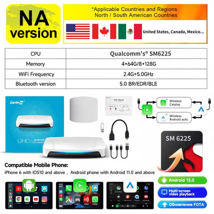 CarlinKit Wireless Carplay TV Box Smart 8+128G Android Auto AI Box  HDMI Output Android 13 Video Adapter For Youtube Kia IPTV