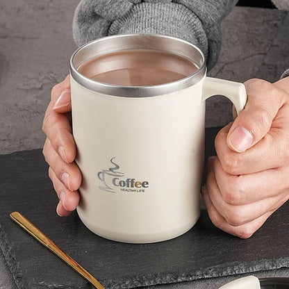 450ML Thermos Mug 304 Stainless Steel Double Wall Insulated Milk Coffee Cup With Handle & Lid Leak-proof Drinking Cup Drinkware