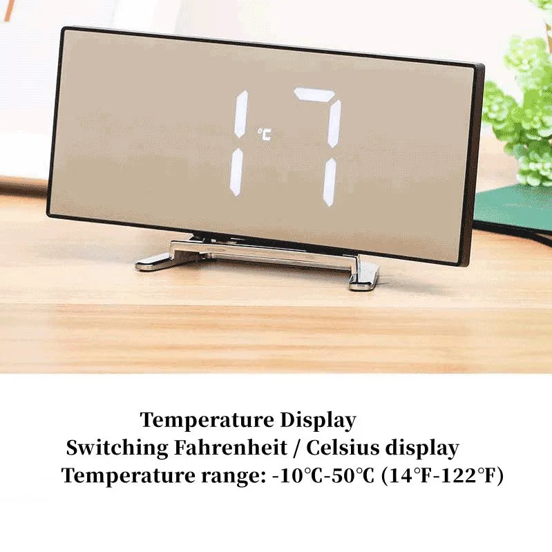 Mirror Digital Alarm Clock Temperature Date Night Mode Snooze USB Powered Always On Table Clock 12/24H Anti-disturb LED Clock