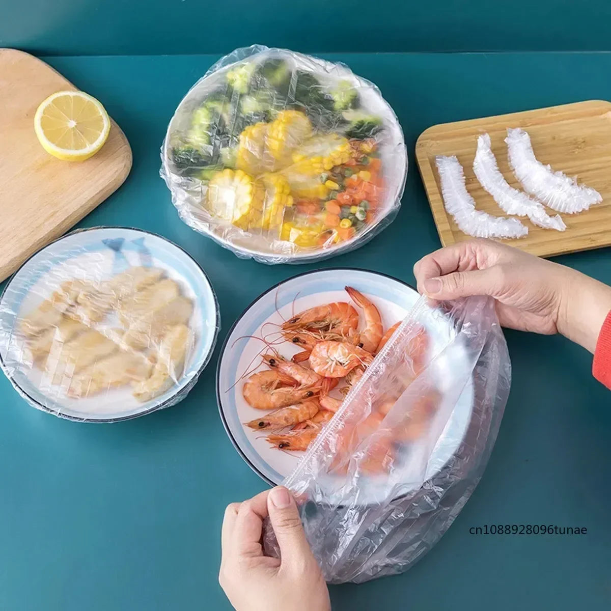 100PCS Colorful Food Cover Refrigerator Fresh-keeping Bags Food Grade Packaging Bag Reusable Kitchen Cling Film Transparent Wrap