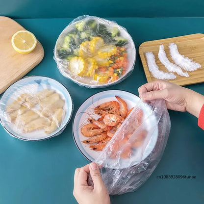 100PCS Colorful Food Cover Refrigerator Fresh-keeping Bags Food Grade Packaging Bag Reusable Kitchen Cling Film Transparent Wrap