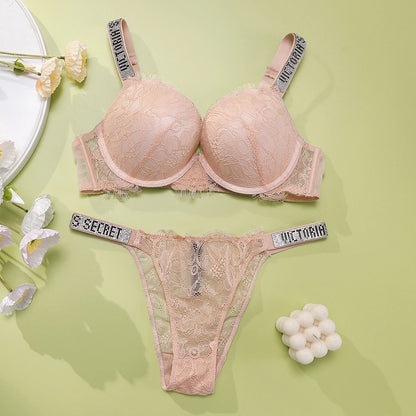 New V Lace Lingerie Set Women's Sexy Bra and Panty Set Comfortable push up Shapewear Adjustable Padded Gathered