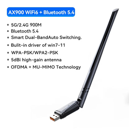 Vention Wifi 6 Wireless Network Card AX900 USB Bluetooth 5.4 Adapter 5dBi Gain 5G/2.4G Ethernet Wifi Dog for Win PC Laptop 10/11