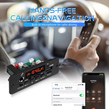 KEBIDU Bluetooth 5.0 MP3 Player With Mic 10W Amplifier WMA WAV APE Decoder Board Handsfree Car Audio Player USB AUX TF FM Radio