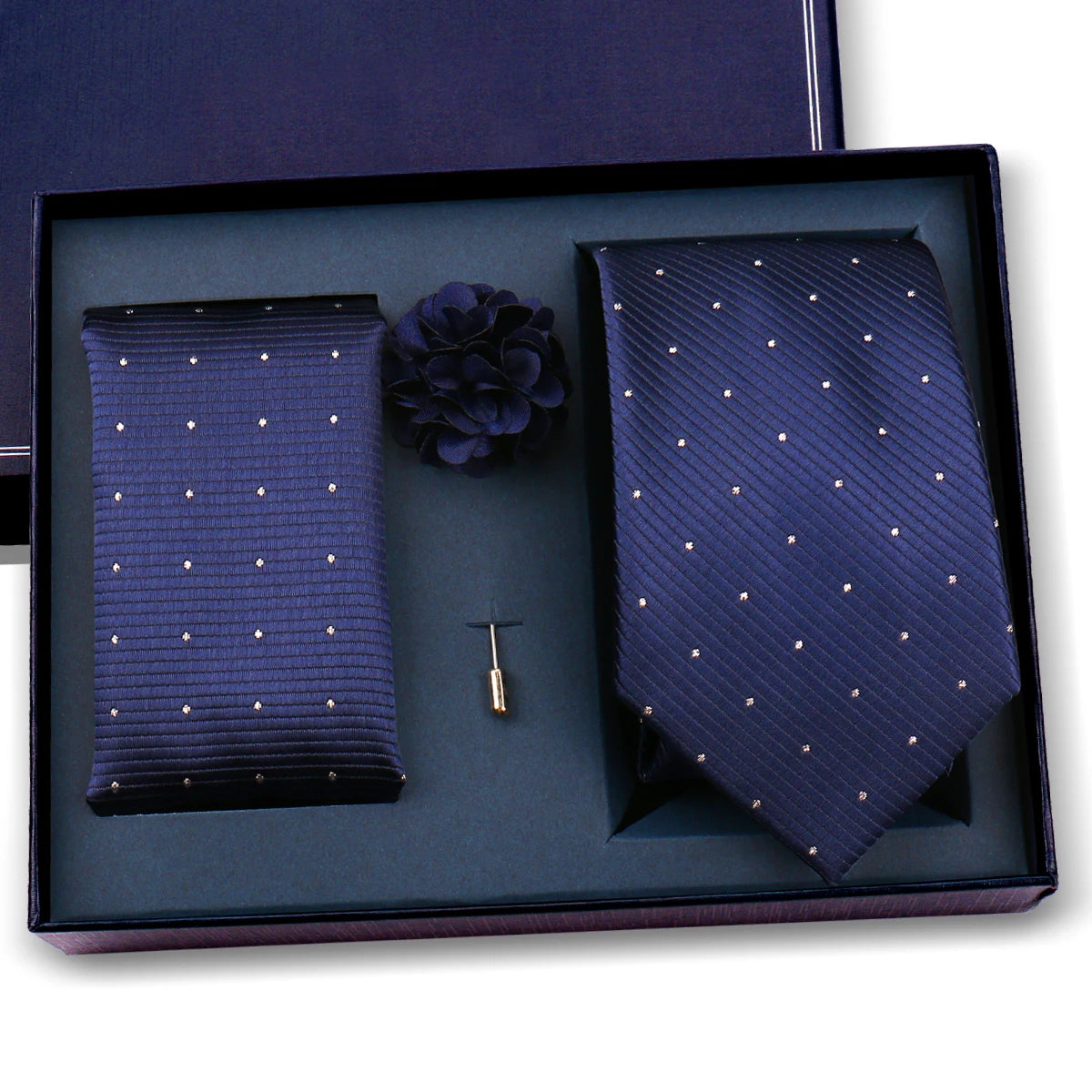 Elegant Ties For Men Classic Paisly Neck Tie Pocket Square Brooch Set With Gift Box Mens Business Wedding Suit Accessories