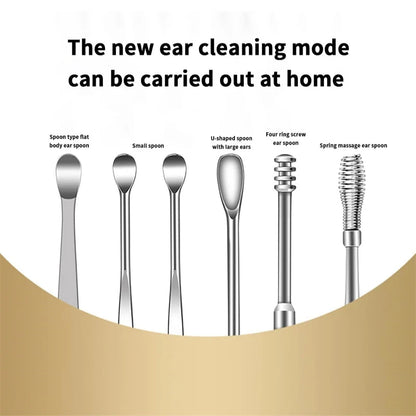 6Pcs/Set Stainless Steel Ear Cleaner Portable Ear Spoons Spiral Earwax Cleaning Removal Tools Reusable Earpick Beauty Accessory