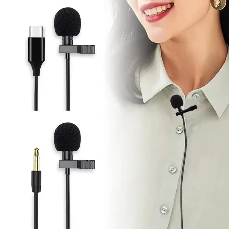 1-5pc Portable Lavalier Microphone Metal Clip Lapel Mic Wired 3.5mm/Type-C/USB For Mobile Phone Laptop DSLR Camera Lound Speaker