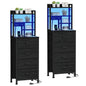 Set of 2 Tall Nightstands With Charging Station & USB Ports, 4 Fabric Drawers & LED Lights, Custom