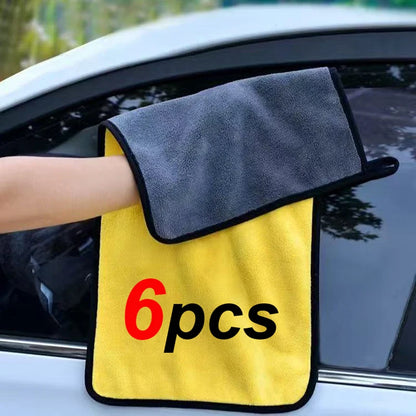 1/2/6pcs Microfiber Cleaning Towel Thicken Soft Drying Cloth Car Body Washing Towels Double Layer Clean Rags Car Accessories