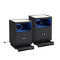 Night Stand With Charger Station, Modern Nightstand Set Of 2 With Hidden Drawer, Saddle Leather Top, Smart LED, And, Customized