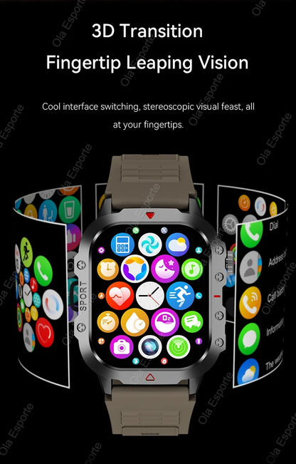 2026 New Military Smart Watch Men IP67 3ATM Outdoor Sports Fitness Tracker Blood Pressure Health Monitor BT Calls GPS Smartwatch