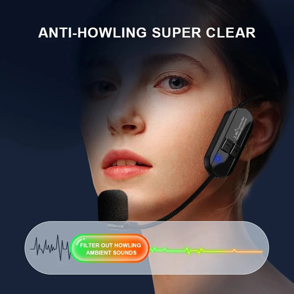 Wireless Headset Microphone Kit 2.4G with Transmitter And Receiver for Voice Amplifier Speaker Suitable for Teaching Stage Guide