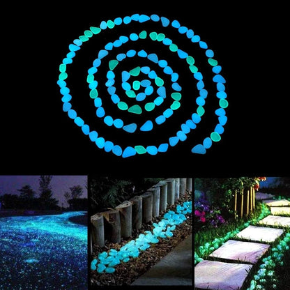 300Pcs the Garden of Light on the Dark Pebbles for Yard Rock and Manwalk Decoration Fairy Tale Garden DIY Decorative Luminous Stone