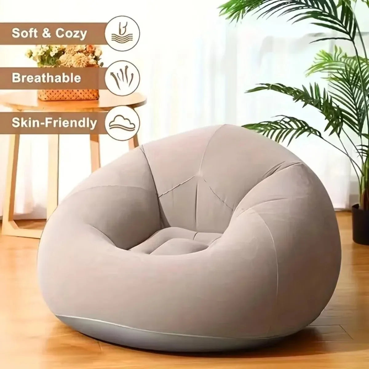 Inflatable Outdoor Lounge Chair Durable Polypropylene Air Pump Foldable Quick-Inflate Comfortable Seat for Patios Beaches Travel
