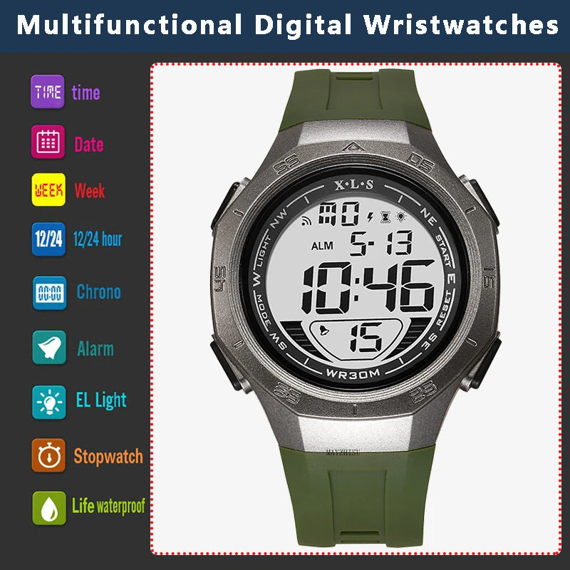 MAYZHISU Men's Sports Watch Waterproof LED Digital Wristwatches Stopwatch Alarm Clock Luminous Sport Watches for Man Teens