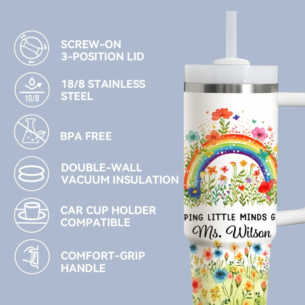 Luxury Garden Art Vacuum Flasks 40oz Stainless Steel Insulated Tumbler with Handle & Straw Leakproof Travel Mug