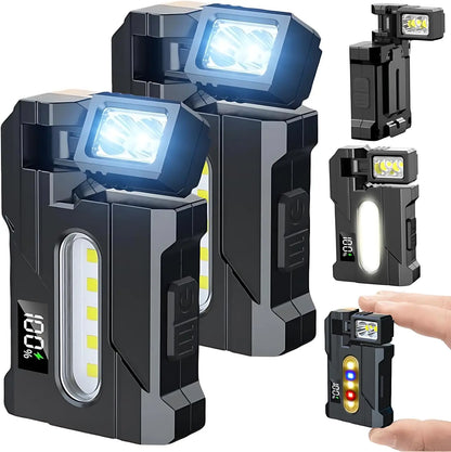 COB+XPE Dual Light Flashlight, 1200LM Adjustable Head with Magne t& Clip,USB Rechargeable Mini Work Light for Camping Hiking EDC
