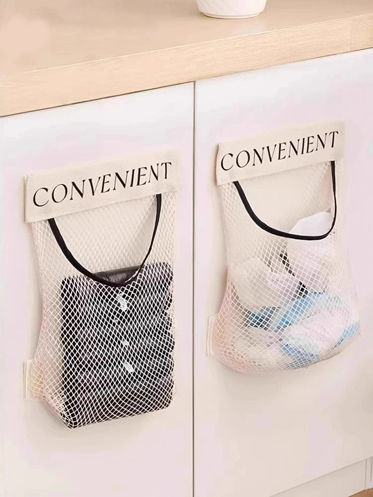 Hanging Storage Mesh Bags Kitchen Garbage Bag Storage Tools Wall-mounted Large-capacity Storage Bag Packaging Plastic Bag 1pc