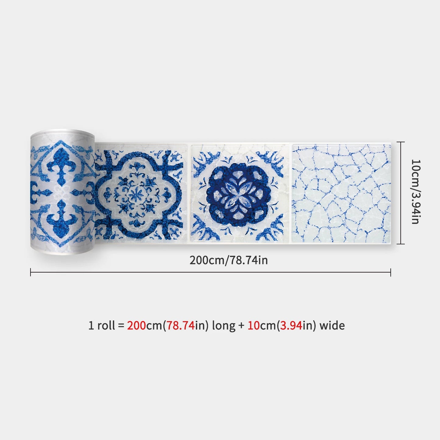 10x200cm Baseboard Sticker Moroccan Mosaic Tile Style Wall Border Sticker DIY Kitchen Bathroom Decoration Waistline Wall Sticker