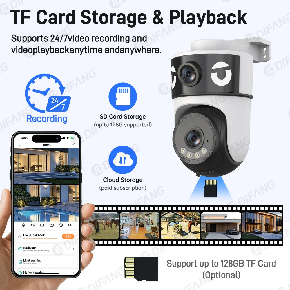 WiFi Dual Lens Dual Screen Camera 5K 10MP Waterproof AI Tracking O-kam Pro Outdoor Street CCTV Surveillance Cam