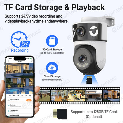 WiFi Dual Lens Dual Screen Camera 5K 10MP Waterproof AI Tracking O-kam Pro Outdoor Street CCTV Surveillance Cam