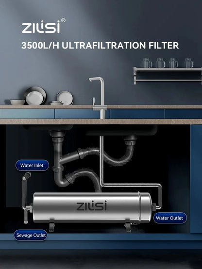 ZILISI Whole House High Flow Water Purifier System,1000L-10000L Stainless Mineral Water Filter, Reusable PVDF Lasts Exceed 5 Yea