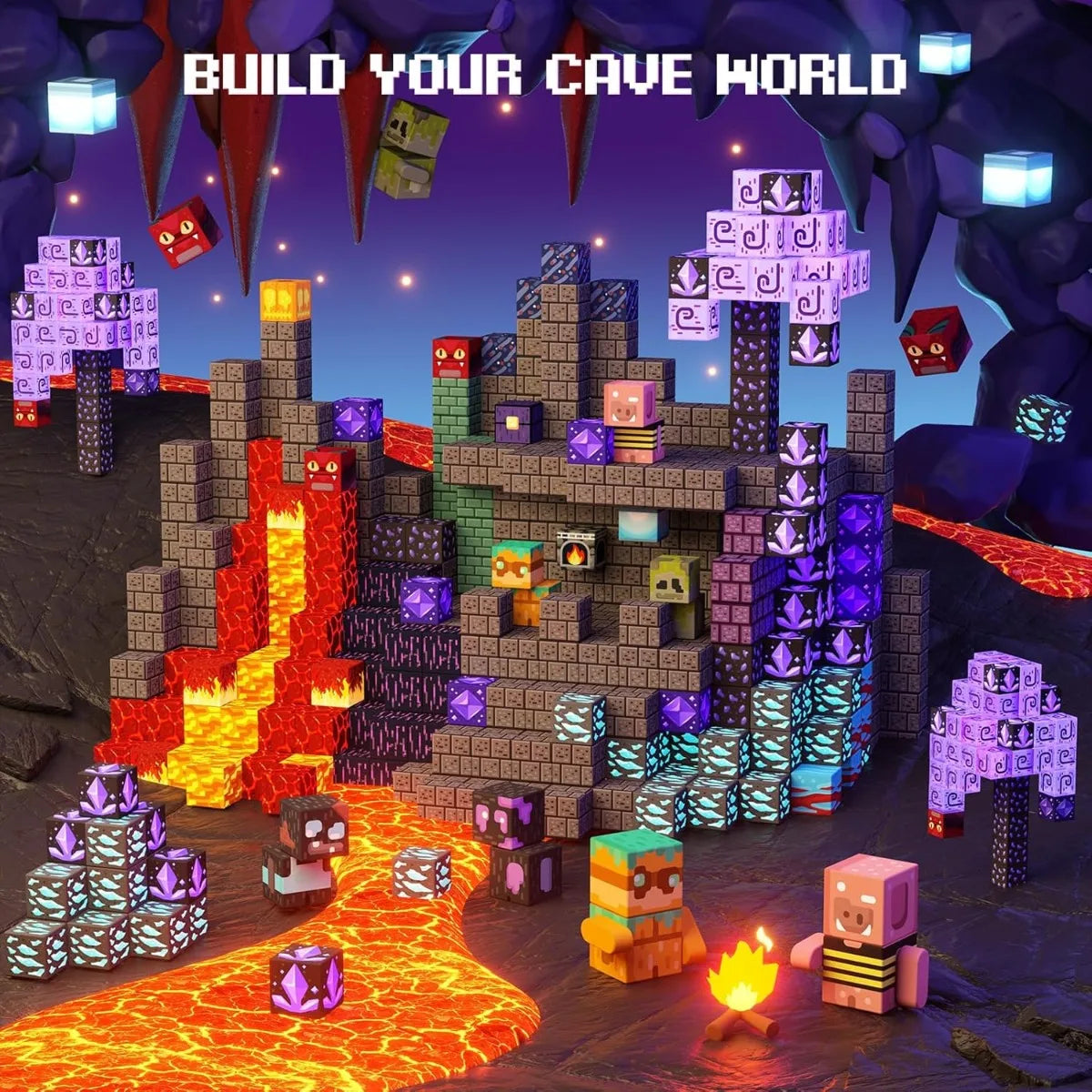 Magnetic Building Blocks Mine World Magnetic Forest Ender Lava  Construction Brick Cube STEM Toy Set Gift for Boy Girl Children