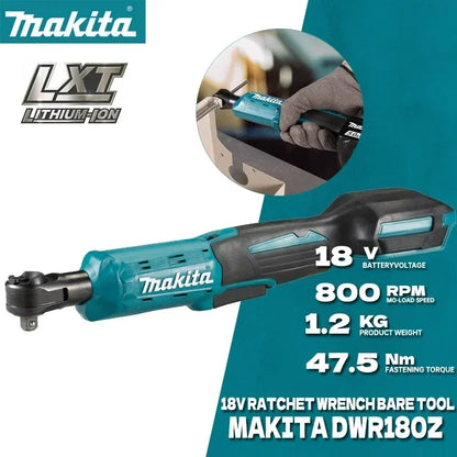 MAKITA DWR180Z klucz grzechotkowy akumulatorowy 18V LXT 6,35mm 800obr/min 47,5N·m klucz kątowy klucz nasadowy elektronarzędzia DWR180