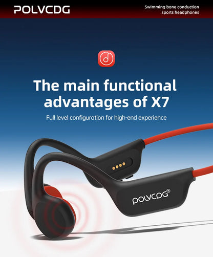 POLVCDG Bone Conduction Headset X7 IPX8 32GB Bluetooth 5.3 Wireless Headset with microphone Waterproof Swim 2023 New