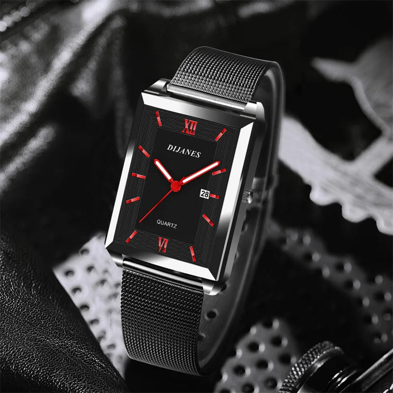 Men's Calendar Date Sport & Leisure Leather Clock 2023 Luxury Business Golden Stainless Steel Mesh Band Quartz Man Watches