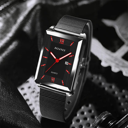 Men's Calendar Date Sport & Leisure Leather Clock 2023 Luxury Business Golden Stainless Steel Mesh Band Quartz Man Watches