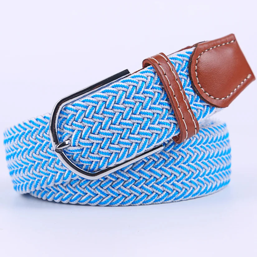 Unisex Elastic Fabric Woven Casual Women Belt Pin Buckle Expandable Braided Stretch Canvas Stylish Leisure Belts for Men