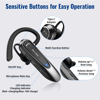 New Bee B45 Bluetooth 5.0 Headset Wireless Earphone Headphones with Dual Mic Earbuds Earpiece CVC8.0 Noise Reduction for Driving