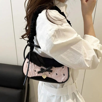 Fashion Grid Mini Handbag with Adjustable Shoulder Strap Korean Style Hand-held Commuting Bag Single-Shoulder Crossbody Underarm