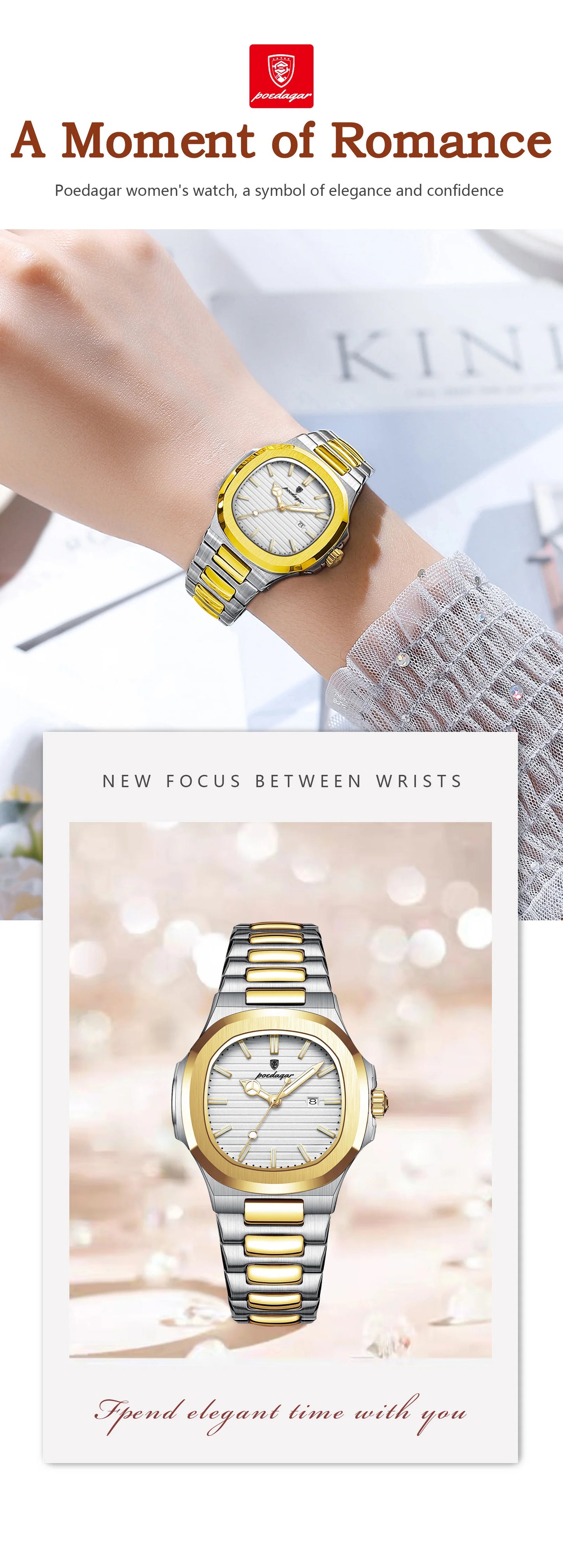 POEDAGAR Original Quartz Women Watch Stainless Steel Waterproof Luminous Ladies Watch Date Fashion Elegant Woman’s Watches Reloj