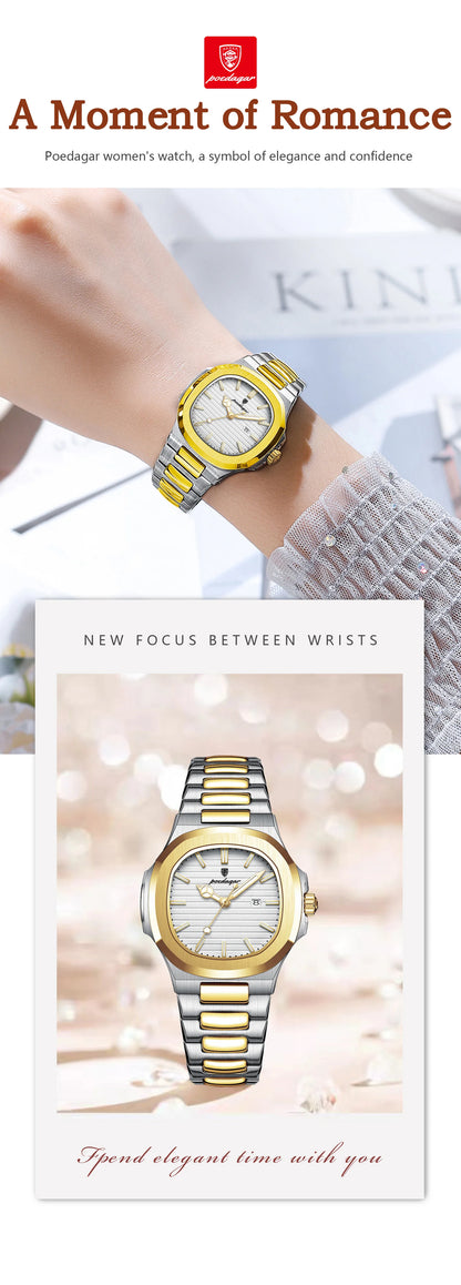 POEDAGAR Original Quartz Women Watch Stainless Steel Waterproof Luminous Ladies Watch Date Fashion Elegant Woman’s Watches Reloj