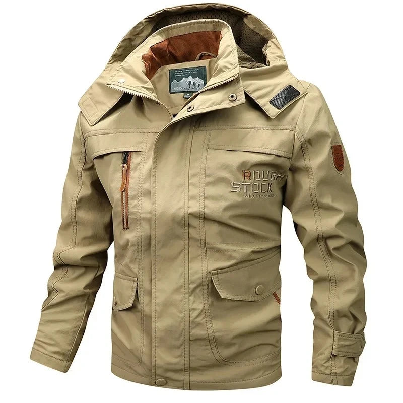 2025 New Men's Sports Jacket Thin Outdoor Quick Dry Loose Multi-Pocket Outerwear Waterproof Windproof Casual Spring Autumn Coat
